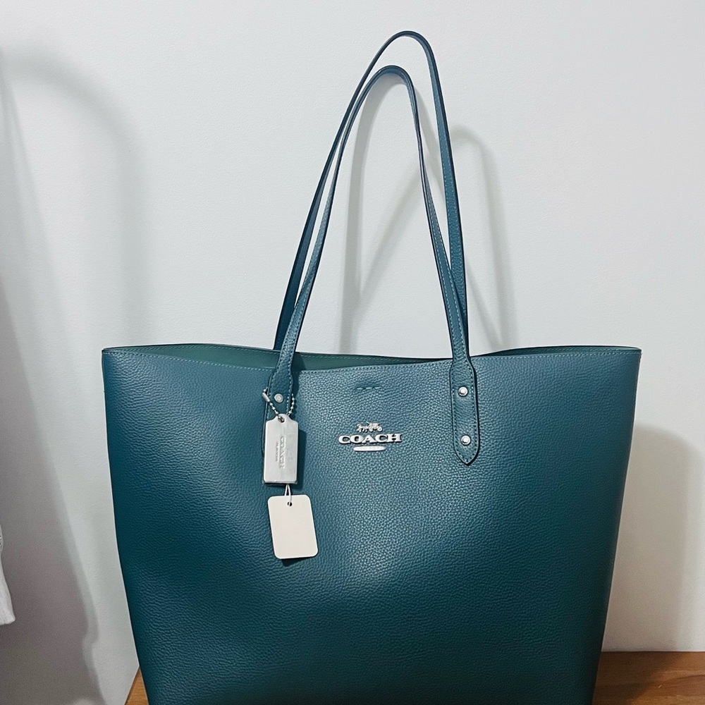 Coach Leather Town Tote (Dark Turquoise) Style No. 72673